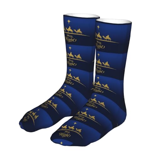 Christian Christmas Nativity Scene O Holy Night Sock Womens Short Stockings Casual Sport Crew Socks for Women Men - color: Black