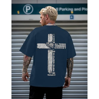 Christian Shirts for Mens Cross Jesus Graphic Tees - color: Blue, size: X-Large