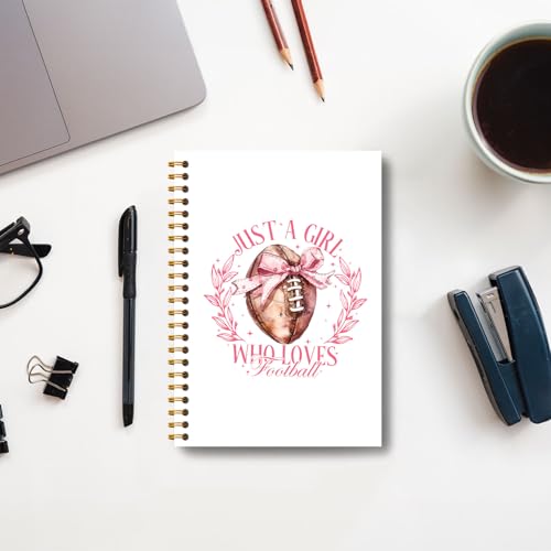 Coquette Pink Bow Football Notebook, Just a Girl Who Loves Football Journal, Football Gifts for Women, Football Mom Gifts, Preppy Notebook Journal for Note Taking Work, Spiral Notebook 5.5x8.3 Inch - color: Pink Bow Football