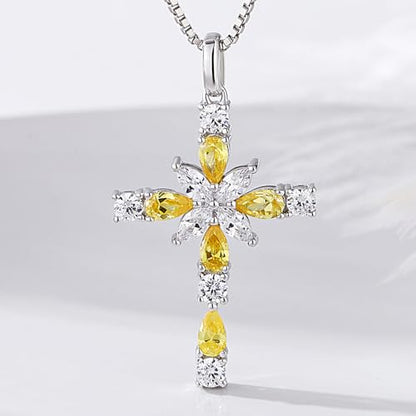 925 Sterling Silver Cross Necklace for Women，Birthday Delicate Star Cross Necklace Jewelry Gifts for Women，Birthstone Religious Jewelry for Mom, Chain 18 inch - color: K. 11. Yellow-November-Topaz
