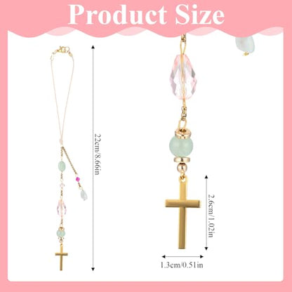 Sibba Natural Jade Cross Car Hanging Ornament, Handmade Glass Beaded Rearview Mirror Charm Healing Stones, Pendant Accessories Good Luck Keychain Suncatcher for Car and Home Decor - style: Casual