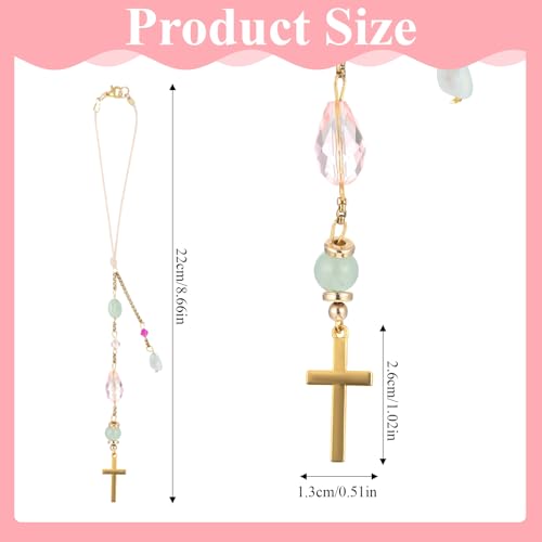 Sibba Natural Jade Cross Car Hanging Ornament, Handmade Glass Beaded Rearview Mirror Charm Healing Stones, Pendant Accessories Good Luck Keychain Suncatcher for Car and Home Decor - style: Casual