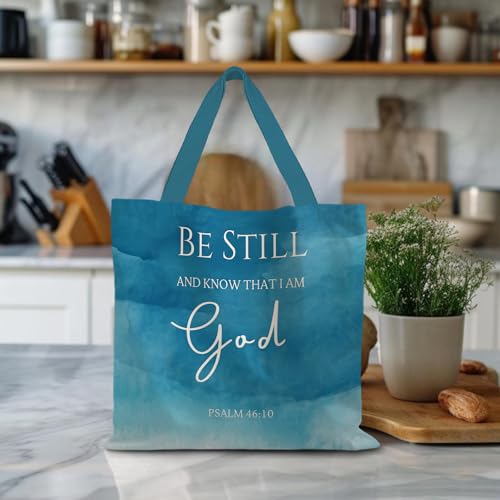 Walk by Faith Christian Canvas Tote Bags for Women, Christian Gifts for Women Faith, Bible Verse Gifts - color: Be Still