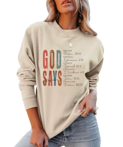 Faith Sweatshirts for Women Christian Jesus God Graphic Sweatshirt - color: Beige, size: Medium