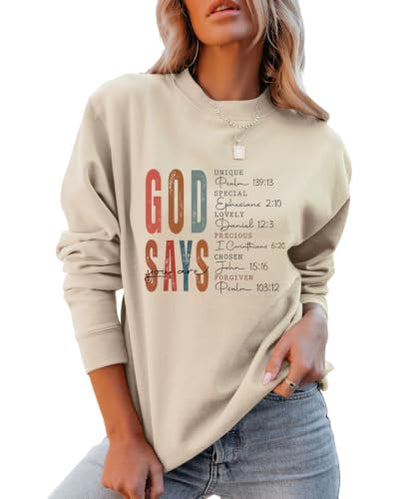 Faith Sweatshirts for Women Christian Jesus God Graphic Sweatshirt - color: Beige, size: XX-Large