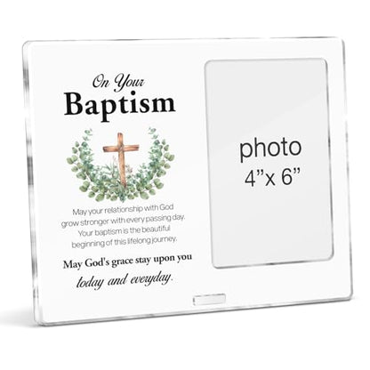 Baptism Picture Frame Christian Baptism Gifts for Boys Girls Son Daughter Godchild, Catholic Baby Baptismal Gift Acrylic Photo Frames 4 x 6 Inches Photo - color: Baptism- F