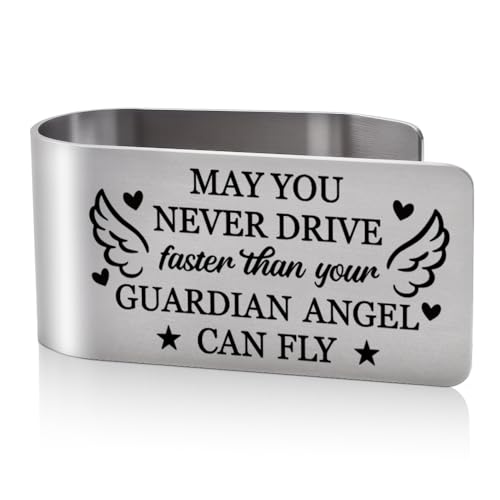 Never Drive Faster Guardian Angel Car Visor Clip Gifts for Men - color: siliver