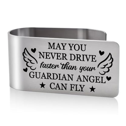 Never Drive Faster Guardian Angel Car Visor Clip Gifts for Men - color: siliver