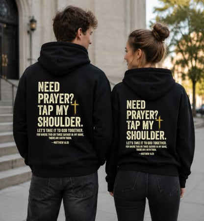 Christian Hoodies for Men Religious Faith Need Prayer Tap My Shoulder Shirt - color: Black, size: Large