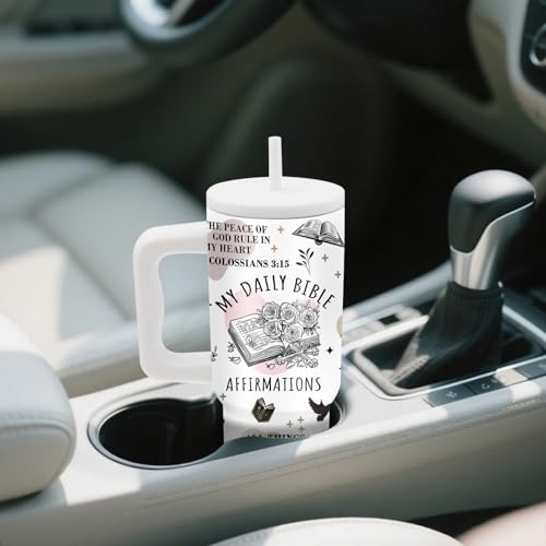 Religion Gift, 24oz My Daily Bible Affirmations Tumbler with Handle Straw - color: Daily Affirmations