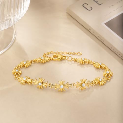 Cicy Bell Cross Bracelets For Women 24k Gold Plated Cubic Zirconia Bracelet - color: Gold-A