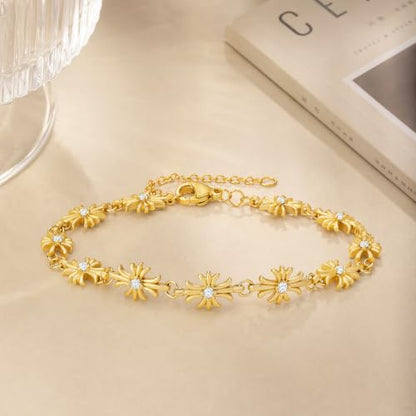 Cicy Bell Cross Bracelets For Women 24k Gold Plated Cubic Zirconia Bracelet - color: Gold-A