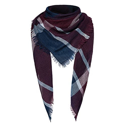 American Trends Scarfs for Women Winter Triangle Scarf Classic Plaid Warm Scarf Soft Scarves Knitted Wrap Shawl - color: Triangle Burgundy & Navy