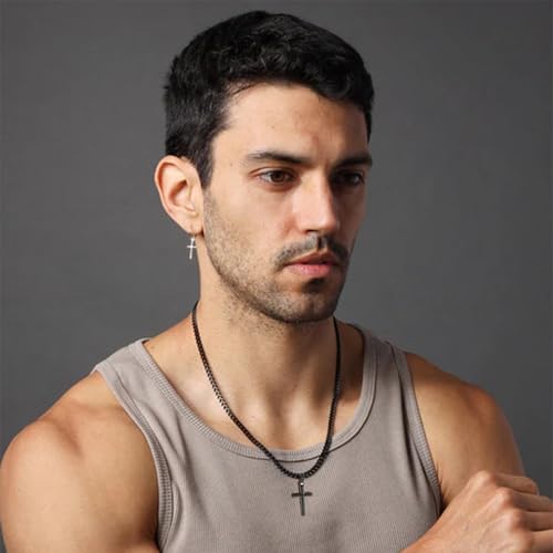 Avotto 316L Stainless Steel Cross Necklace Jewelry Gifts for Men Boys, Silver Gold Black Necklaces 5mm Non-Fading Sturdy Cuban Chain with Cross Pendant 14/16/18/20/22/24Inch - color: Black, size: 24 inch(60cm)-Extra Long Fit