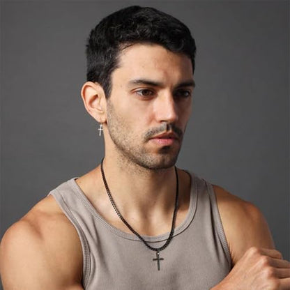 Avotto 316L Stainless Steel Cross Necklace Jewelry Gifts for Men Boys, Silver Gold Black Necklaces 5mm Non-Fading Sturdy Cuban Chain with Cross Pendant 14/16/18/20/22/24Inch - color: Black, size: 24 inch(60cm)-Extra Long Fit