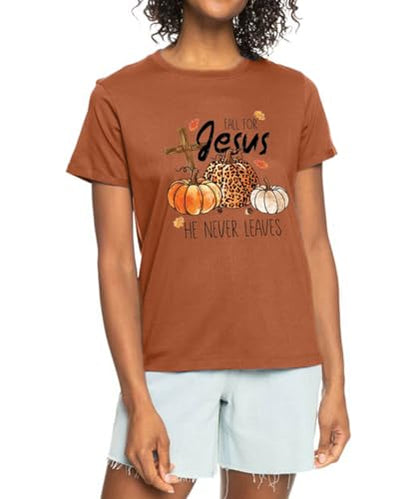 Womens Jesus Graphic Tee Bible Verse Shirts Christian Religious T Shirt Top - color: Burnt Orange-fall, size: XX-Large