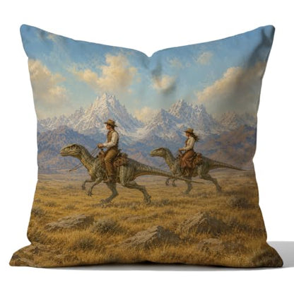 Western Cowboy Dinosaur Pillow Cover 18x18 Double-Sided - color: Color-23