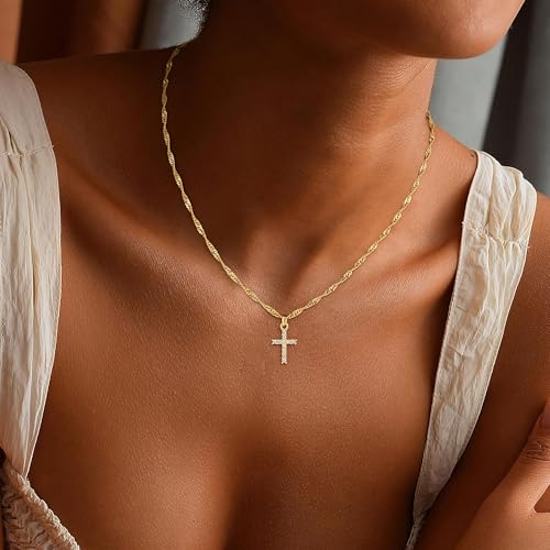 18K Gold Plated Cross Necklace for Women Trendy - color: 2-CZ Cross Pendant