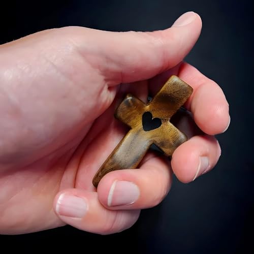 Cross My Heart/Encouragement Gift Wood Comfort Pocket Prayer Cross for Clutching, Clinging and Praying Christian Religious Gift - color: Black Walnut
