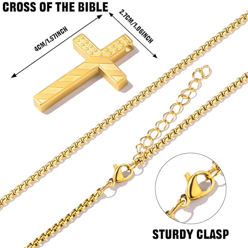 Cross Necklace for Men Black Gold Silver American Flag Pendant Chain Bible Verse Stainless Steel Necklaces Mens Stocking Stuffers for Christmas Christian Gifts - color: gold, style: 41:10-