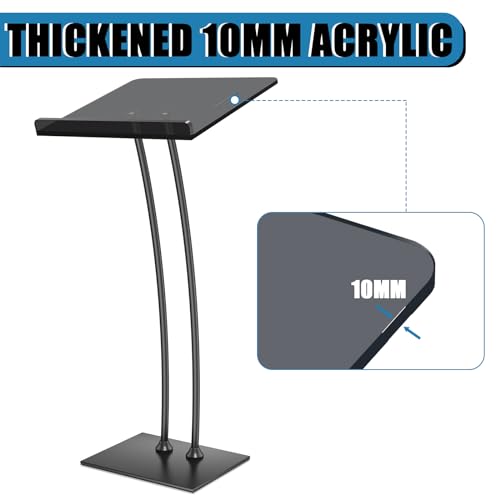Pulpits for Churches with Iron Stable Bottom, Acrylic Podium Lectern with 10MM Thickened Acrylic Countertop, Multi Function Pulpit for Modern Classroom Music Concert Wedding Conference Event - color: Black