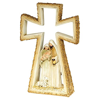 Dicksons Golden Brown Holy Family in Cross 8.5 x 5.5 Resin Decorative Tabletop Figurine