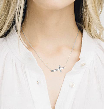 Rnivida 925 Sterling Silver Sideways Cross Pendant Necklace for Women - color: Silver - 18"~20"