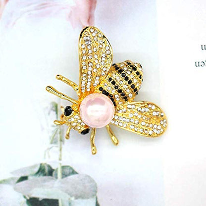 Honey Bee Brooches Crystal Insect Themed Bee Brooch Animal Fashion Shell Pearl Brooch Pin Gold Tone - color: Pink pearl