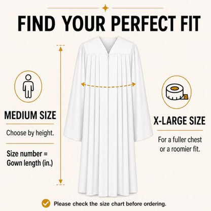 Happy Secret Adult Matte Choir Robe for Church, Graduation and Ceremonies - color: White, size: 42(4'9"-4'11")