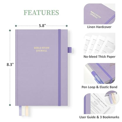 Bible Study Journal & Notebook for Women and Men, 5.8" x 8.3" - color: Purple, size: A5 ( 5.8" x 8.3" )