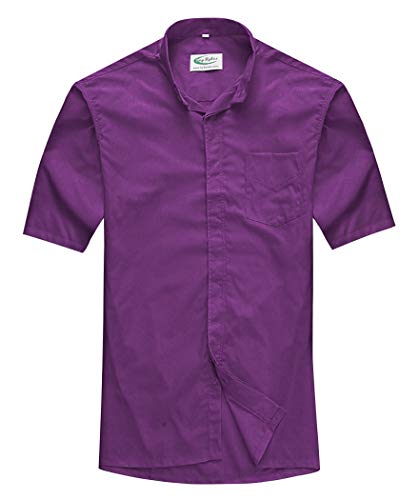 IvyRobes Men's Short Sleeves Tab Collar Clergy Shirt- Black White Purple - color: Purple, size: XX-Small