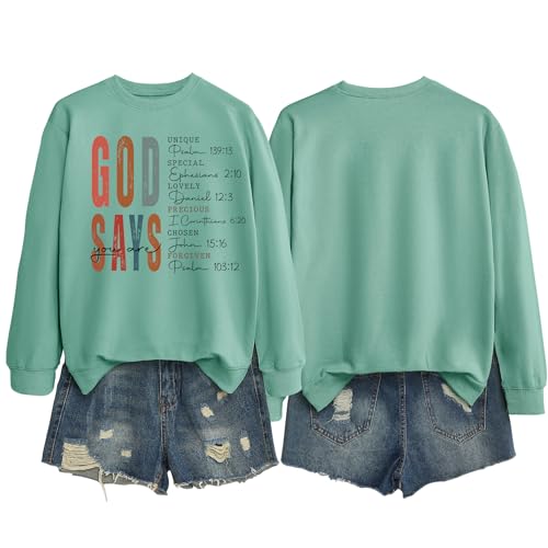 Faith Sweatshirts for Women Christian Jesus God Graphic Sweatshirt - color: Blue, size: Large