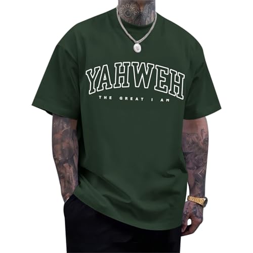 Christian Jesus Shirts for Men Religious God Yahweh Faith Shirt Bible Verse Vintage Oversized Graphic Tees Cotton Top - color: Army Green, size: X-Large