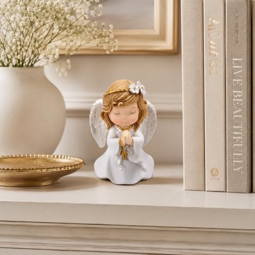 Comfy Hour 5 Inch Catholic Praying Angel Statue, Gold Cross - style: Rustic, Antique, Vintage