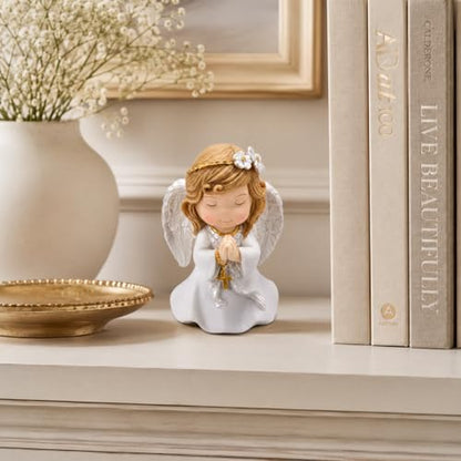Comfy Hour 5 Inch Catholic Praying Angel Statue, Gold Cross - style: Rustic, Antique, Vintage