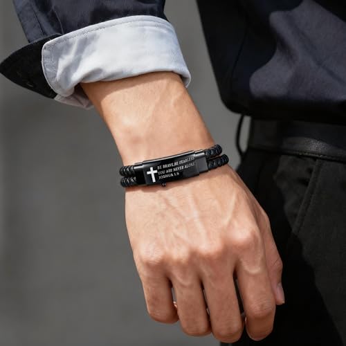 Mens Bracelet Christian Braided Leather - color: B+black
