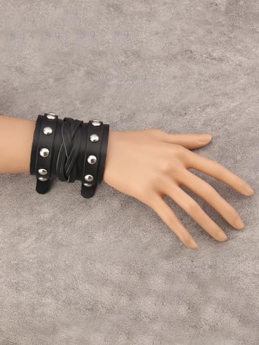 GelConnie Leather Cuff Bracelet Punk Braided Bracelets Rock Leather Wristbands Faux Mens Leather Bracelet Gothic Viking Bangle Adjustable Wrap Bracelet for Women,Men - color: Leather Bracelet Wristband