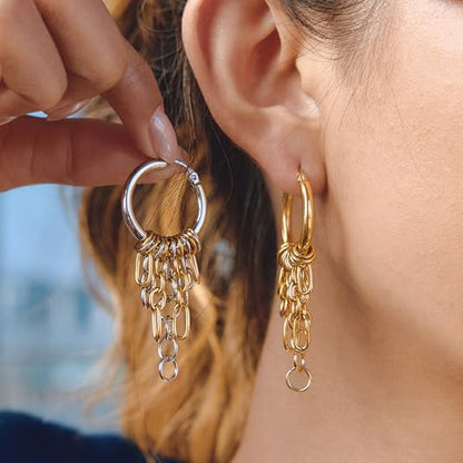 Gold Dangle Earrings for Women，Tassel Hoop Earrings with Charms - color: F