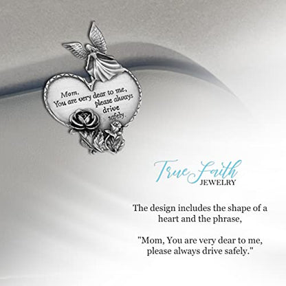 True Faith Jewelry Drive Safe Heart Guardian Angel Car Visor Clip, Christian Religious Automotive Accessories, 3-7/8 x 1-7/8 Inch, Pewter, Mom - size: Mom