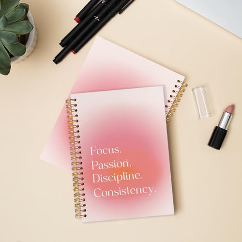 Pink Aura Inspirational Spiral Journal Notebook 5.5x8.3in, Motivational Journal for Women, Focus Passion Discipline Consistency Notebooks for Note Taking, Pink Aesthetic Hardcover Notebook - color: Pink Aura