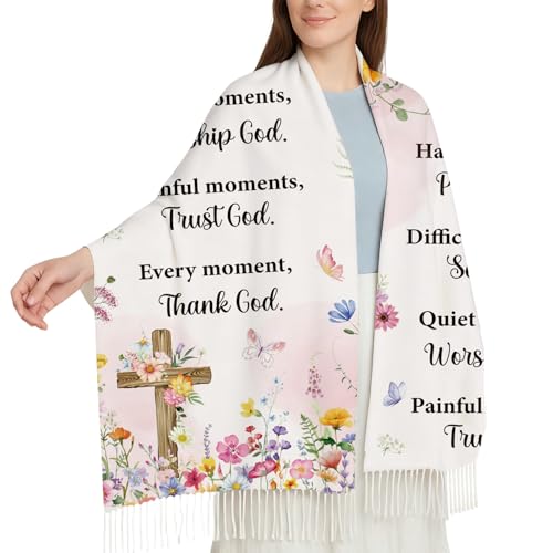 The Virgin Mary Bible Verse Shawls for Women, Catholic Christian Blanket Scarf Gifts or Mom Teacher Christmas - color: Pink White