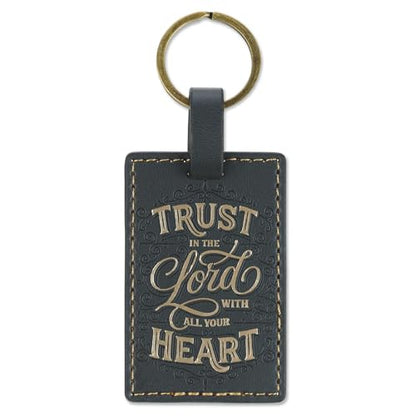 Christian Art Gifts Premium Vegan Leather Split Metal Inspirational Scripture Keychains for Men & Women: Multicolor Designs - color: Trust in the Lord/Dark Charcoal & Gold