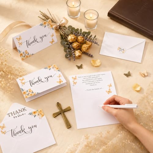 Fumete 50 Set Funeral Thank You Cards, Yellow Butterfly - style: Yellow Butterfly