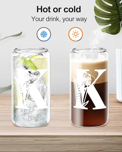 Yekidos Monogrammed Glass Drinking Cup With Lid Straw Funny For Women Personalized Coffee Cup Regalos Para Mujer Teen Girl Gifts Trendy Stuff Iced Glasses Tumbler Must Haves For Women Home Essentials - style: Initial Z
