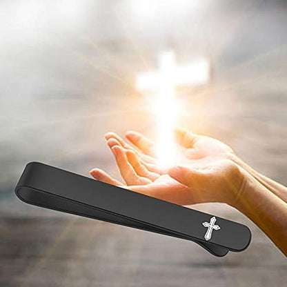 BEKECH Faith Christian Jewelry for Men - Cross Tie Clip Gift for Him, Boss, Coworkers, First Communion - color: Black