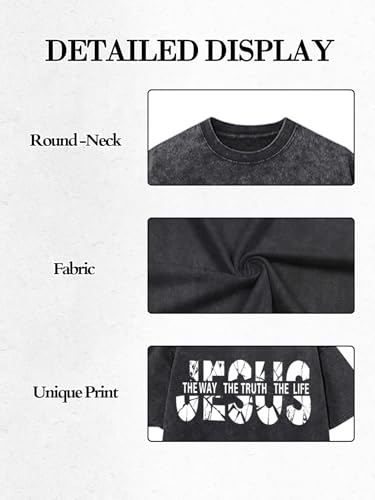 Eatbook Christian Shirts for Men Women Jesus Faith Oversized Acid Wash Tops - color: Darkgray Jesus, size: Small