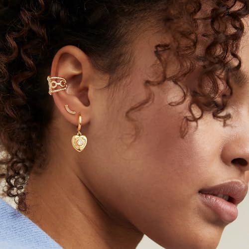 MYEARS Women Earrings Gold Huggie Hoop Dangle Drop 14K Gold Plated Small Simple Hypoallergenic Everyday Jewelry - style: Halo Heart