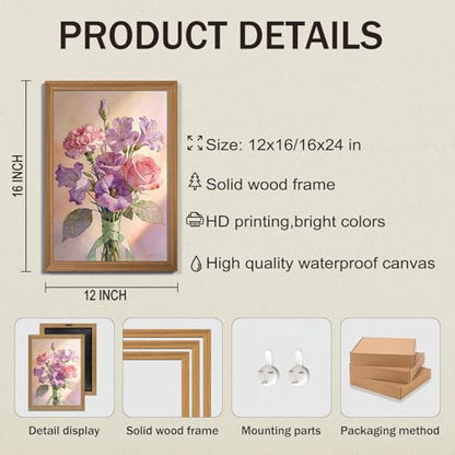 Pink Flowers Canvas Wall Art, Framed Abstract Bouquet Artwork Prints12x16In - color: Watercolour Wall Art, size: 16"L x 12"W