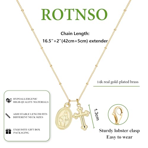 Rotnso Cross Necklace for Women 14K Gold Plated Dainty Small Pendant Choker - style: Virgin Mary Cross-GD
