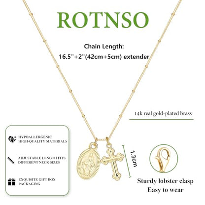 Rotnso Cross Necklace for Women 14K Gold Plated Dainty Small Pendant Choker - style: Virgin Mary Cross-GD